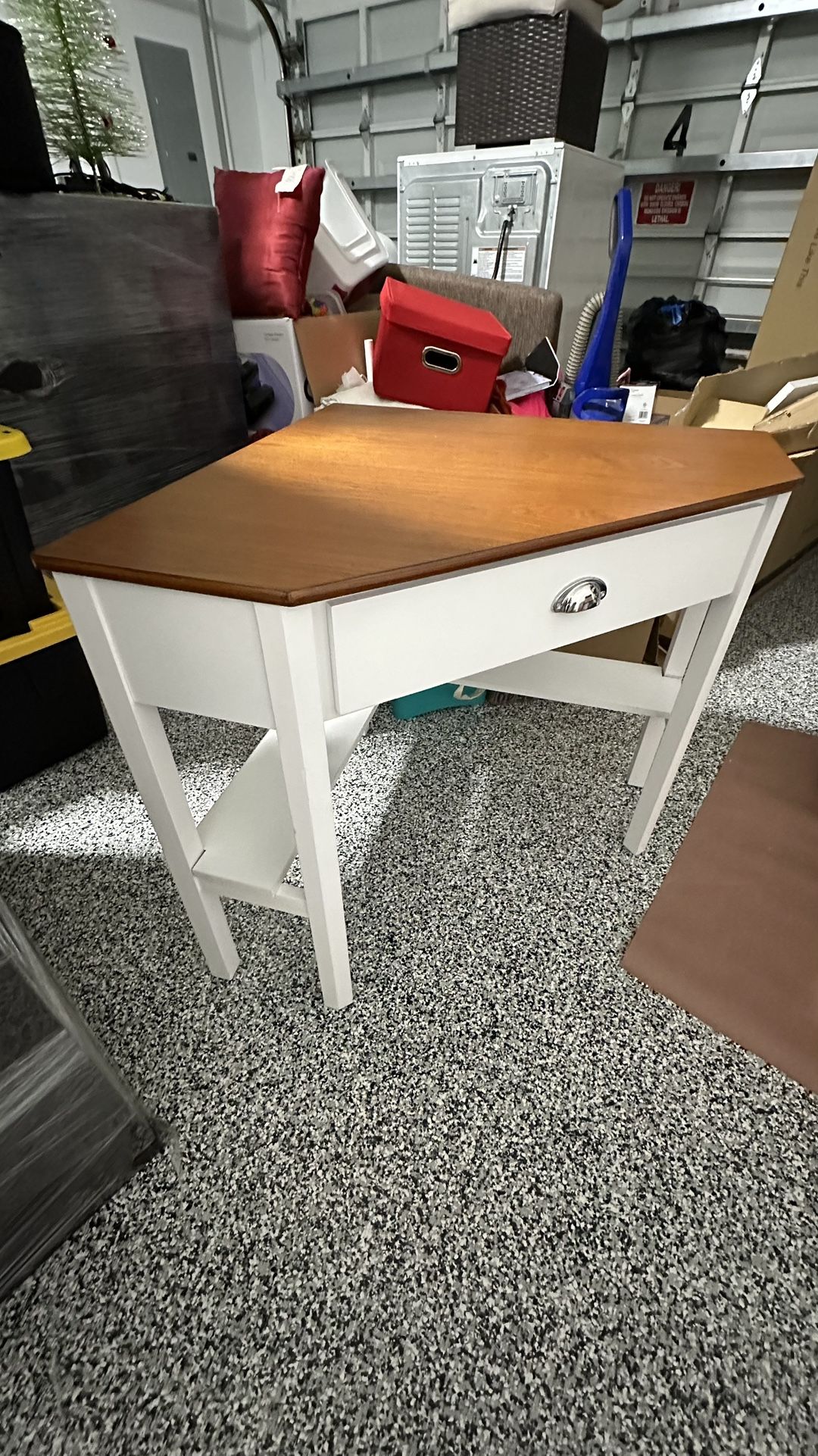 White Corner Desk With Drawer and Shelf