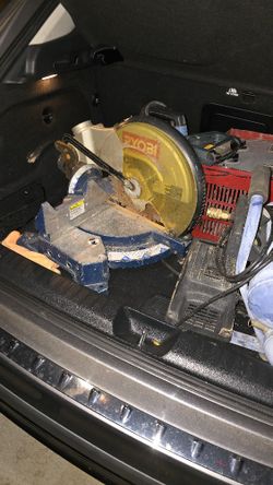 Chop Saw, Battery Charger, Air Compressor