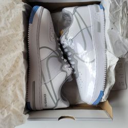 NIKE, Air Force 1 REACT, White/Light Smoke Grey/University Gold, 11M