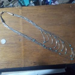 Vintage Native American Silver And Turquoise Neclace And Silver Coin Pendant