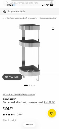 Corner shower wall shelf unit, stainless steel, 7 ½x22 ¾ "