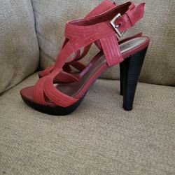 Carlos By Carlos Santana Leather Ankle Strap Red Heels Women's Size 7,5 