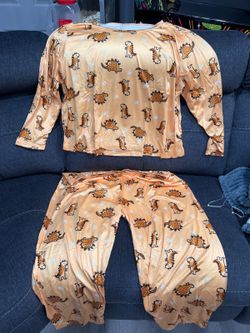 Orange Dinosaur Print Pajama Set 4XL