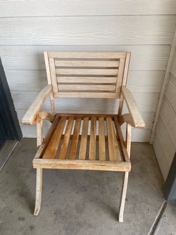 Outdoor Patio Chair Wood with Armrests, Slatted Seat & Back