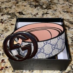 Gucci Belt GG Supreme Interlocking G Buckle 1.5W Beige 