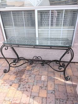 Wrought Iron Glass Top Console Table