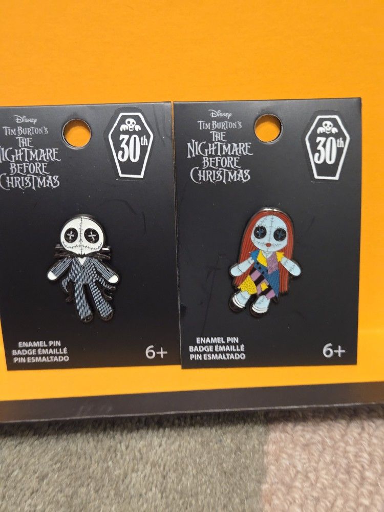 Disney NBX Sally & Jack Skellington Ragdoll Style Enamel Metal Pin Combo Set 