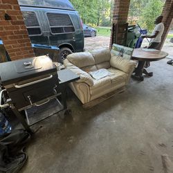Leather Couch & Grill & Table For Sale