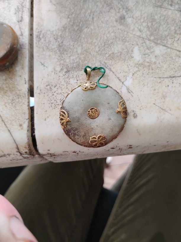 Abaujh 14K Yellow Gold & Jade Asian Butterfly Pendant