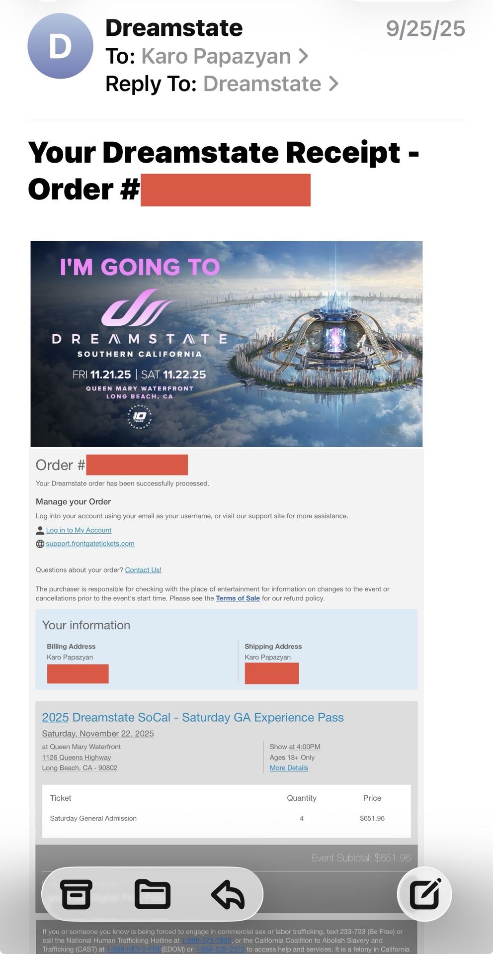 Dreamstate Saturday Tickets