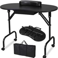 Portable Manicure Table Foldable Nail Desk with Drawer, Black