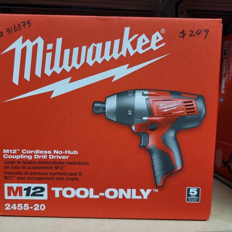 Milwaukee M12 Cordless No-Hub Coupling Drill Driver Tool Only