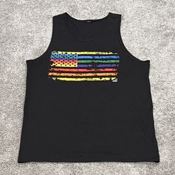 Men’s Size Large Black Tank Shirt American Pride Flag - Pride Month Rainbow 