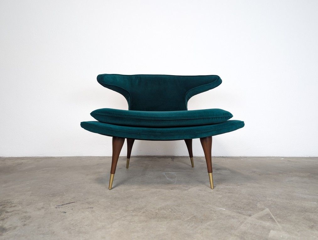 Vintage Mid Century Karpen of California "Horn" Lounge Chair, Walnut, Aluminum, 1950s