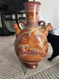 Handcrafted Tonala Vase - Double headed rooster