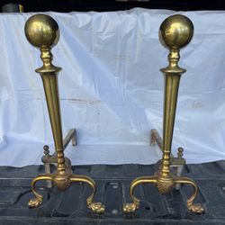 Antique Brass Fireplace Andirons 