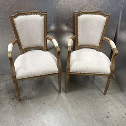 Pair Of Wooden Frame And Upholstery Arm Chairs