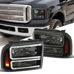 05-07 Ford F250 SuperDuty Black Headlights+LED Strip