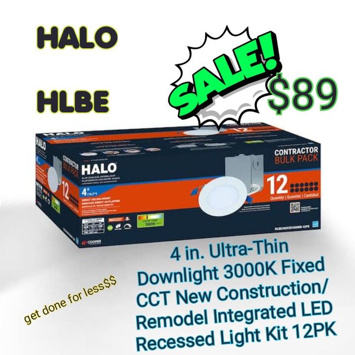HALO
HLBE 4 in. Ultra-Thin Downlight 3000K Fixed CCT New Construction/Remodel Integrated LED Recessed Light Kit 12PK