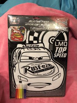 Lightning McQueen Disney Pixar Cars velvet art poster and markers NWT 11x15”
