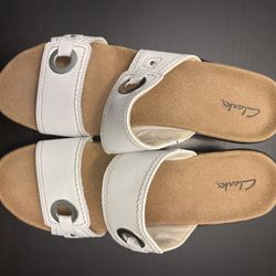 Clark’s White Leather Wedge Sandal - 9.5
