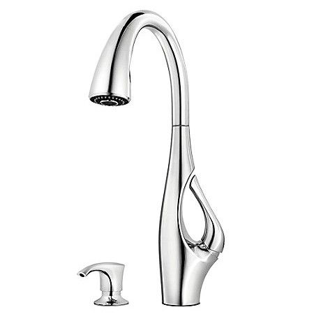 Pfister F-529-7NDC Indira Pullout Spray High-Arc Kitchen Faucet W/Soap Dispenser