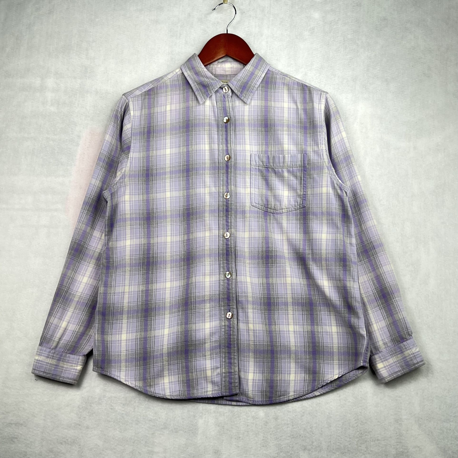 L.L. Bean Shirt Womens SM Purple Plaid Long Sleeve Pocket Cotton Shell Button Up