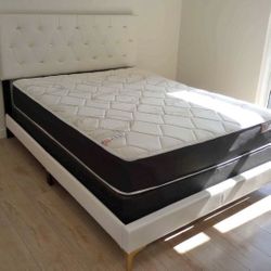 White Queen Bed Gold Studs