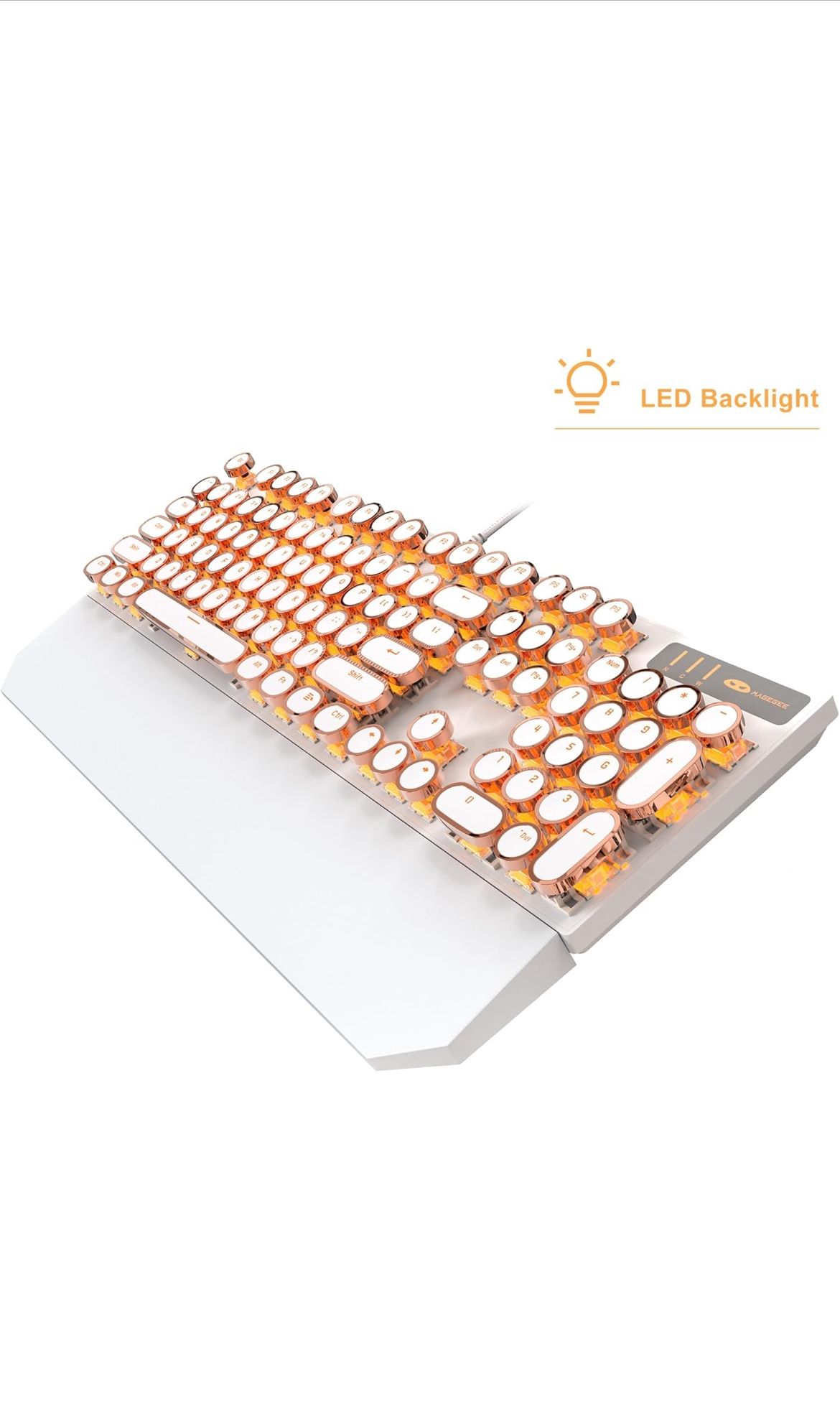 MageGee Typewriter Mechanical Gaming Keyboard, Retro Gold Punk Round Keycaps LED Backlit Wired