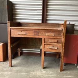 Vintage Wood Desk with Drawers 