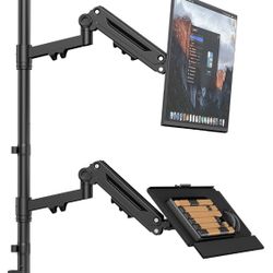 PUTUOSEN Wall Mount Monitor Arm with Keyboard Tray for 17 to 32 Inch Height Adjustable Full-Motion Spring Arm Wall Mount Workstation Holds up to 26.4l