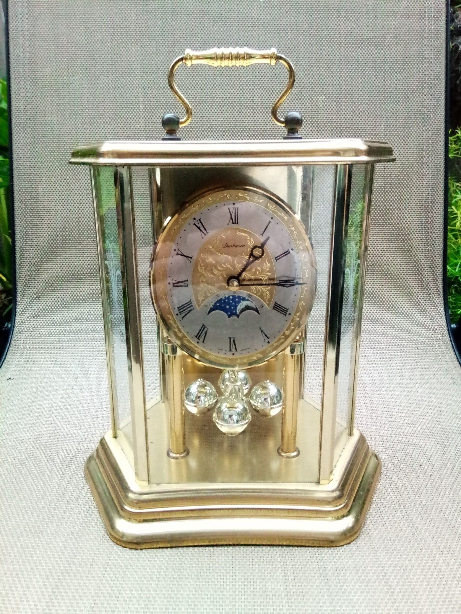 VINTAGE DUNHAVEN GERMAN ANNIVERSARY MANTEL CLOCK W/ MOON CYCLE