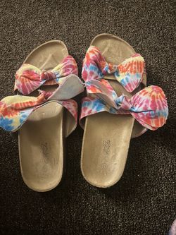 Tie-Dye Bow Slide Sandals