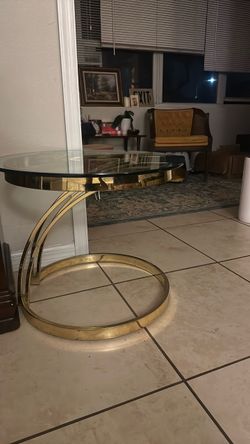 MCM Vintage Round Glass Top Tables with Gold Base