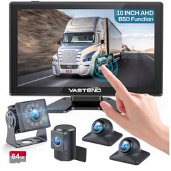Brand New In The Box- 10'' Wired RV Backup Camera, 4 Channel 1080P Blind Spot Detection System, IPS Touch Screen Quad Split Monitor with Rear View Cam