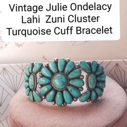 Gorgeous Rare Julie Ondelacy Lahi  NA Zuni Vintage Turquoise  cluster cuff Bracelet