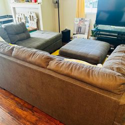 Comfy L-shaped Couch With Ottoman