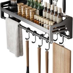 utensil hanger, wall mounted kitchen rail with hooks, waterproof hooks for kitchen utensils, easy installation without drilling (19.7 inches, Cup, 1)