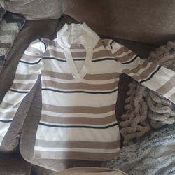 White, Black, & Brown Striped No Boundaries Puffy Long Sleeve Shirt - Size Small
