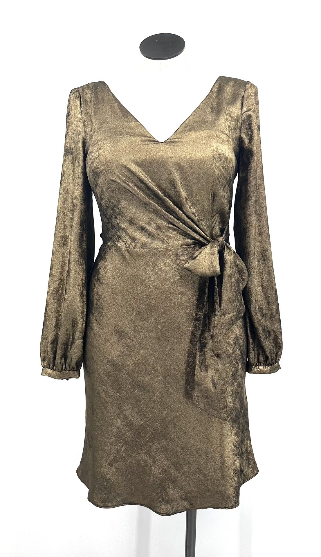 Lauren Ralph Lauren Womens Size 8 Marletta Faux Wrap Sateen Dress Gold NWT $195