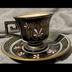 Hand painted Greek Demitasse Cup and Saucer set by Vassilopoulos