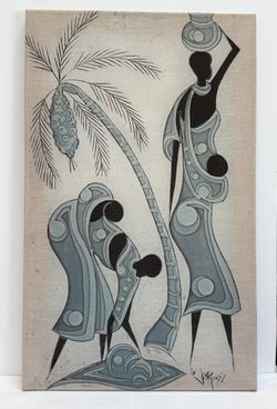 Artwork:  Vintage Haitian Folk Art Canvas Print Harvest Elegance