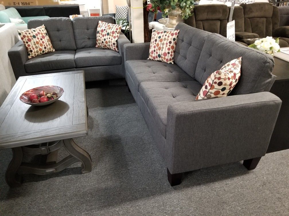 Brand New Gray Linen Sofa + Loveseat 2PCs Set