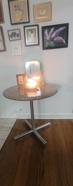Mid-Century Marble Top Bistro Table With Chrome Legs