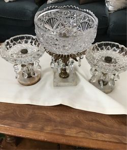 Three piece very old Cristal with stone base excellent condition