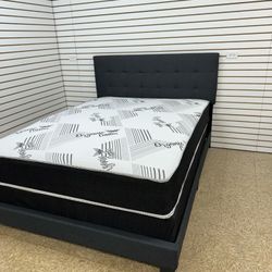 Complete  Bed For Sale.[ Mattress With Box Spring And Wooden Bedframe With Headboard As Well 