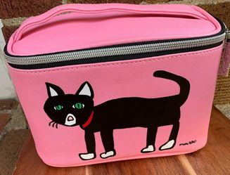 MARC TETRO PINK / BLACK CAT COSMETIC BAG