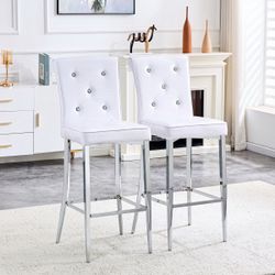 Modern Bar Height Stools with Croc Faux Leather and Tufted Back (Set of 4)