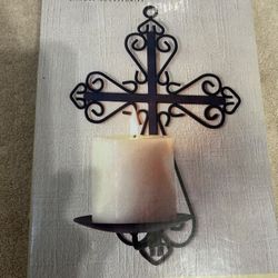 Black Iron Cross Wall Hanging Candle Holder That Folds Candle Base Holder