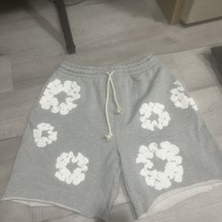 Grey Denim Tear Shorts 